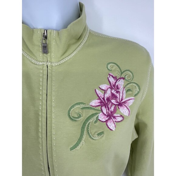 Tommy Bahama Green Embroidered Floral Full-Zip 3/4 Sleeve Jacket Size S - Picture 2 of 8